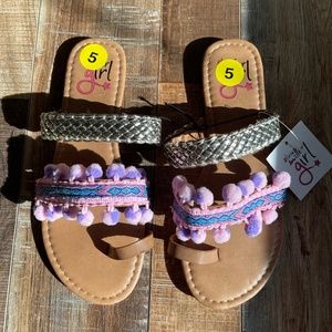 Olivia Miller Girl Braided PomPom Sandals Size 5